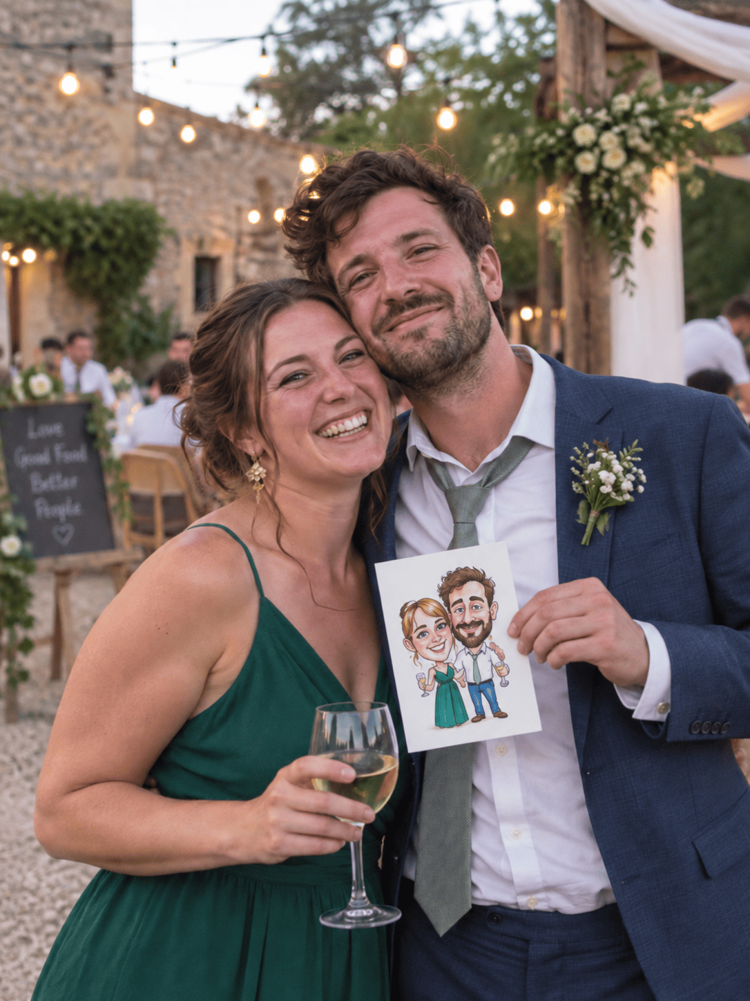 Un couple présente son portrait imprimé sur papier